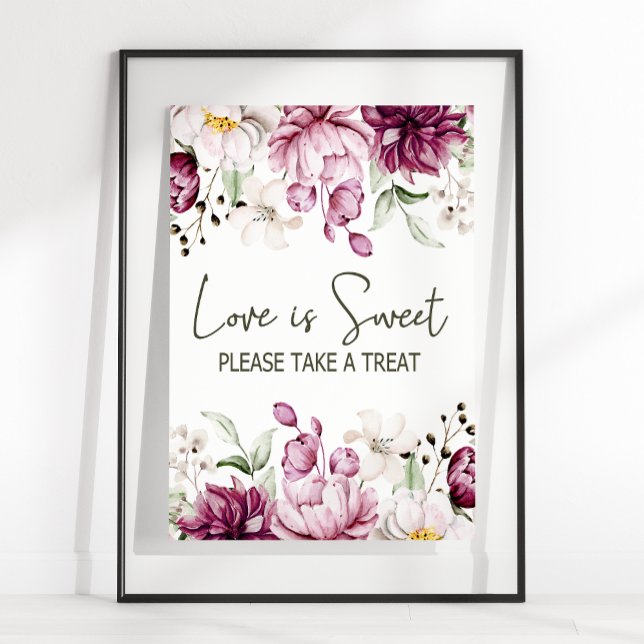 Affiche Peonies Bourgogne rose Floral Mariage L'amour est  (Créateur téléchargé)