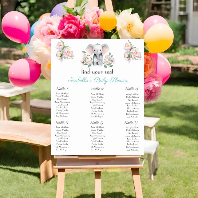 Affiche Peonies d'éléphants de bébé, Eucalyptus Seating Ch (Help guide your guests to their table with this charming seating chart.)
