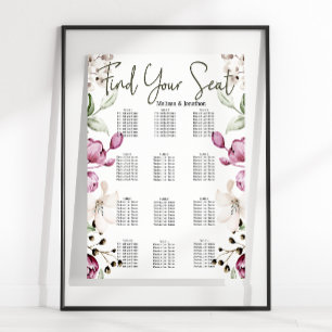 Affiche Peonies Pink Bourgogne Floral Mariage Carte de siè