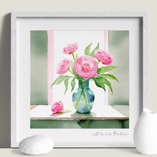 Affiche Peonies roses Aquarelle Quote personnelle Imprimer