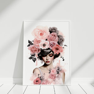 Affiche Peonies roses poussiéreuses Portrait de mode flora