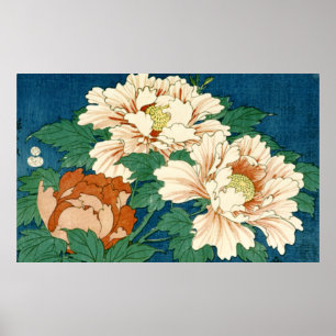 Affiche Peonies vintages sur Bleu