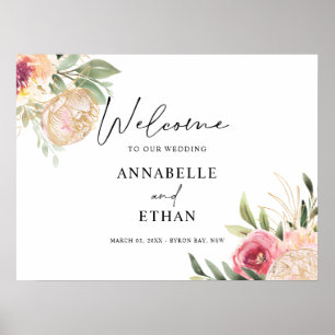 Affiche Peony and Gold Foil Bloom Welcome Sign