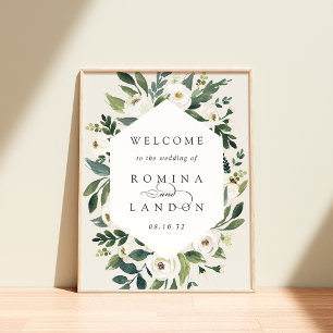 Affiche Peony blanc Aquarelle Floral Mariage Bienvenue