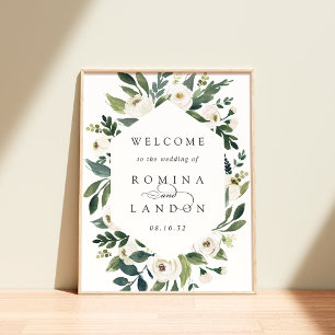 Affiche Peony blanc Aquarelle Floral Mariage Bienvenue
