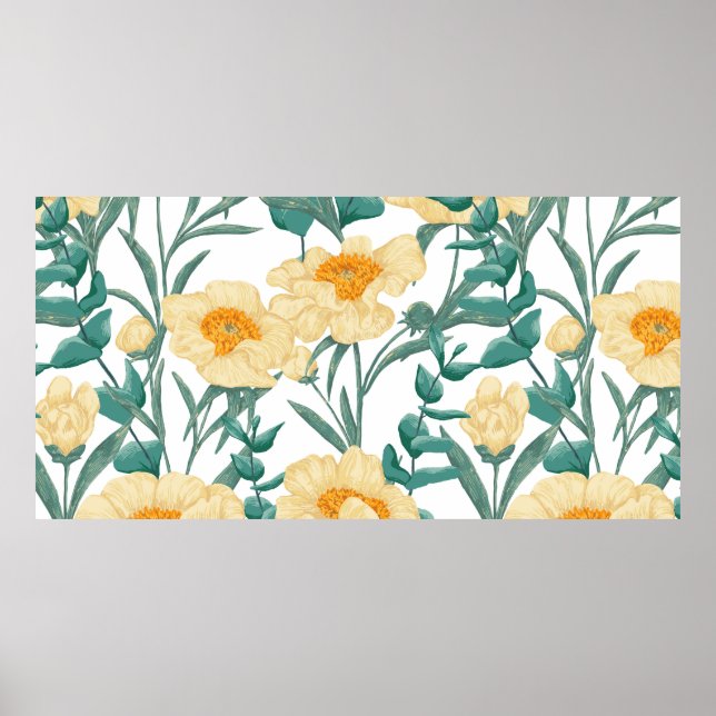 Affiche Peony Claire de Lune plants seamless. Main (Devant)