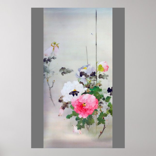 Affiche Peony et papillon, Watanabe Seitei (Devant)