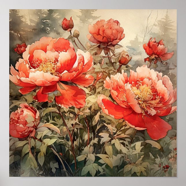 Affiche Peony Flowers Art Print (Devant)