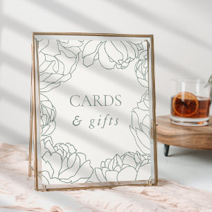Affiche Peony Garden Dusty Sage Green Floral Cartes & Cade
