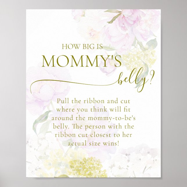 Affiche Peony Hydrangea Baby shower Grosse maman ventre (Devant)
