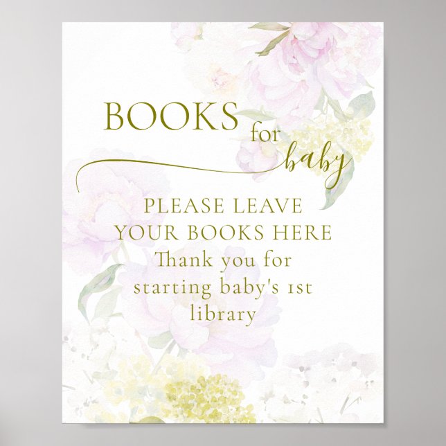 Affiche Peony Hydrangea Pastel Baby shower Livres Pour Béb (Devant)
