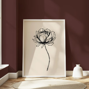 Affiche Peony Line minimaliste Art élégant Floral Black