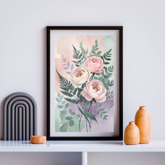 Affiche Peony romantique & Fermer Watercolor Wall Art (Créateur téléchargé)