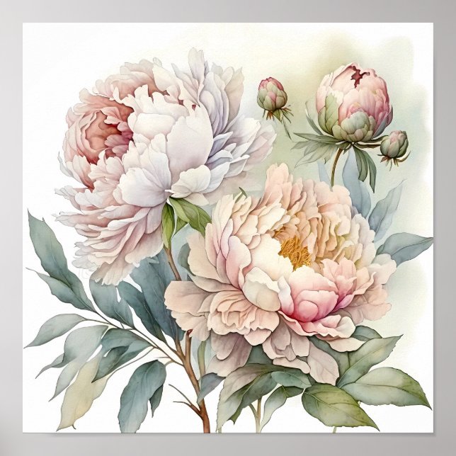 Affiche Peony rose aquarelle peinture art Imprimer (Devant)
