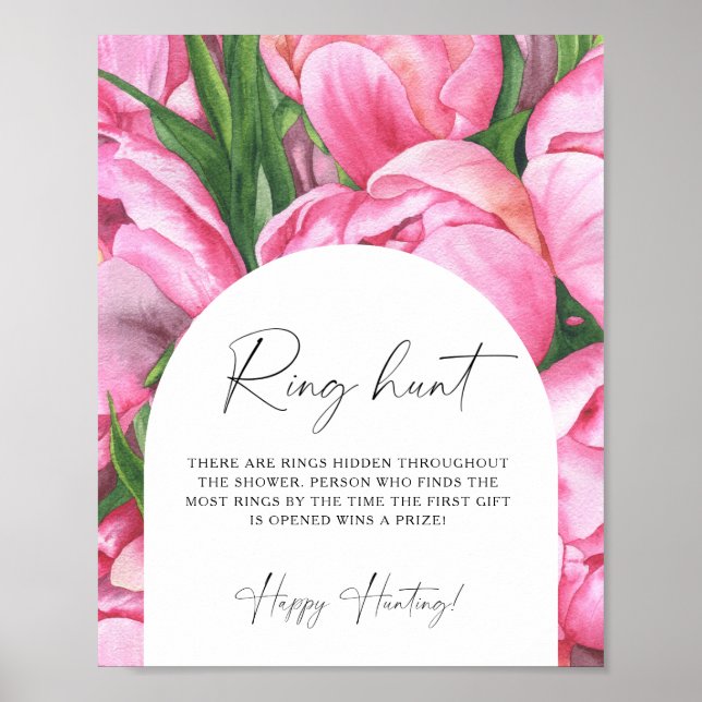 Affiche Peony roses - Ring chasse nuptiale jeu de douche (Devant)