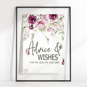 Affiche Peonys Pink Bourgogne Floral Mariage Carte & Cadea