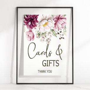Affiche Peonys Pink Bourgogne Floral Mariage Carte & Cadea