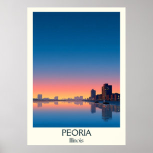 Affiche Peoria Illinois Vintage River Skyline Sunset