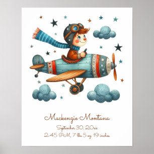 Affiche Pépinière Cute personnalisée Art Avion volant enfa