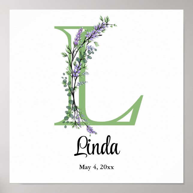 Affiche Pépinière d'eucalyptus Monogram L Lavender (Devant)