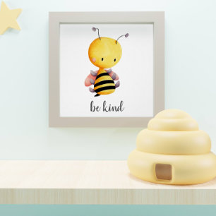 Affiche Pépinière jaune et rose pour enfants abeille genti