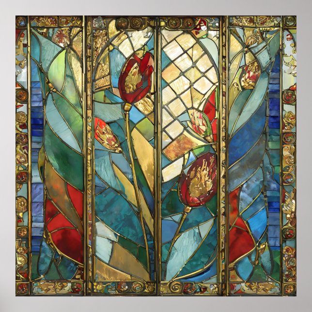 Affiche Pépites en chef rouges en verre tendu au lever du  (Devant)