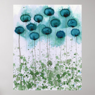 Affiche Pépites turquoises et vertes, Aquarelle murale
