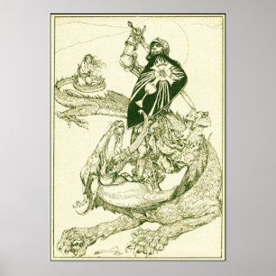 AFFICHE PERCEVAL COMBATTANT LE DRAGON, QUÊTE DU SAINT GRAA
