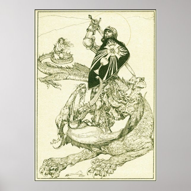 AFFICHE PERCEVAL COMBATTANT LE DRAGON, QUÊTE DU SAINT GRAA (Devant)