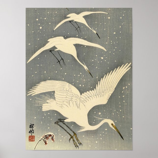 Affiche Perching Herons in Snow, 1936 par Ohara Koson (Devant)
