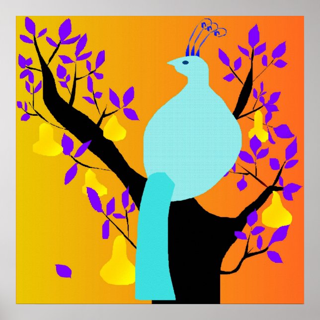 Affiche Perdrix De Poète Dans Un Arbre À Poires Noir Ragué (Devant)