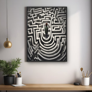 Affiche Perdu dans le Maze Art Abstrait noir et blanc