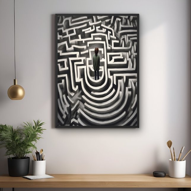 Affiche Perdu dans le Maze Art Abstrait noir et blanc (Créateur téléchargé)