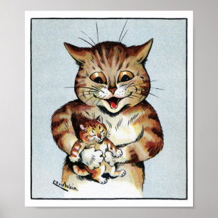 Affiche Père Chat tenant un chaton, Louis Wain