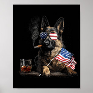 Affiche Père de chien berger allemand Patriotique Drapeau