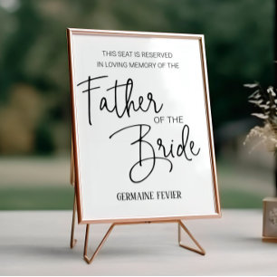 Affiche Père de la Mariée Siège Réservé Mémorial Mariage