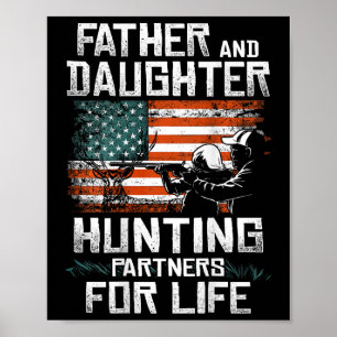 Affiche Père Fille Partenaires De Chasse Drapeau Américain