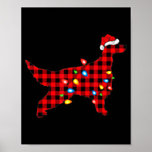Affiche Père Noël à carreaux rouges buffle Setter Irlandai