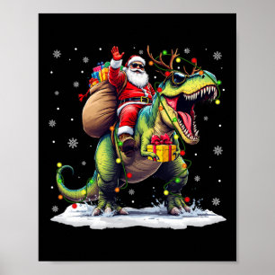 Affiche Père Noël à cheval sur un dinosaure T Rex Noël Gar