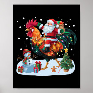 Affiche Père Noël à cheval sur un poulet drôles de lumière