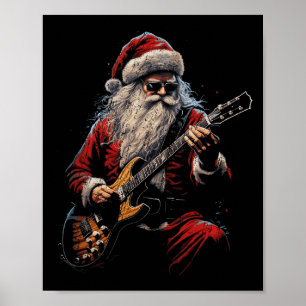 Affiche Père Noël à la guitare rock jouant de la guitare -