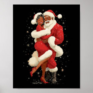 Affiche Père Noël afro-américain dansant avec Mme Claus po