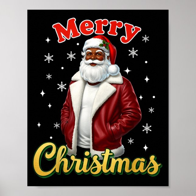 Affiche Père Noël afro-américain Noël Cool Black X-mas  (Devant)
