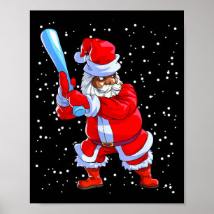 Affiche Père Noël afro-américain noir Baseball Afro C