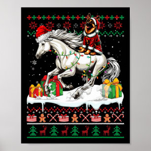 Affiche Père Noël Allemand Berger équitation Cheval de Noë
