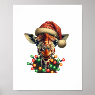 Affiche Père Noël amateur de girafe rétro drôle Éclairage