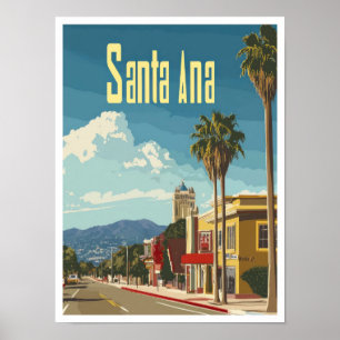 Affiche Père Noël Ana California Vintage voyage Illustrati