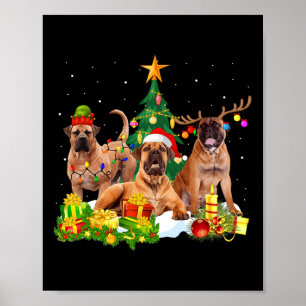Affiche Père Noël Anglais Mastiff Chien Gorgeousr Reindeer