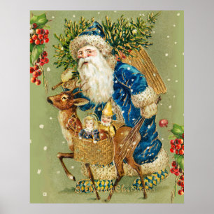 AFFICHE PÈRE NOËL AVEC DES CADEAUX DE CERFS ET DE NOËL EN