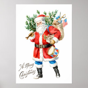 Affiche Père Noël avec jouets et tambour